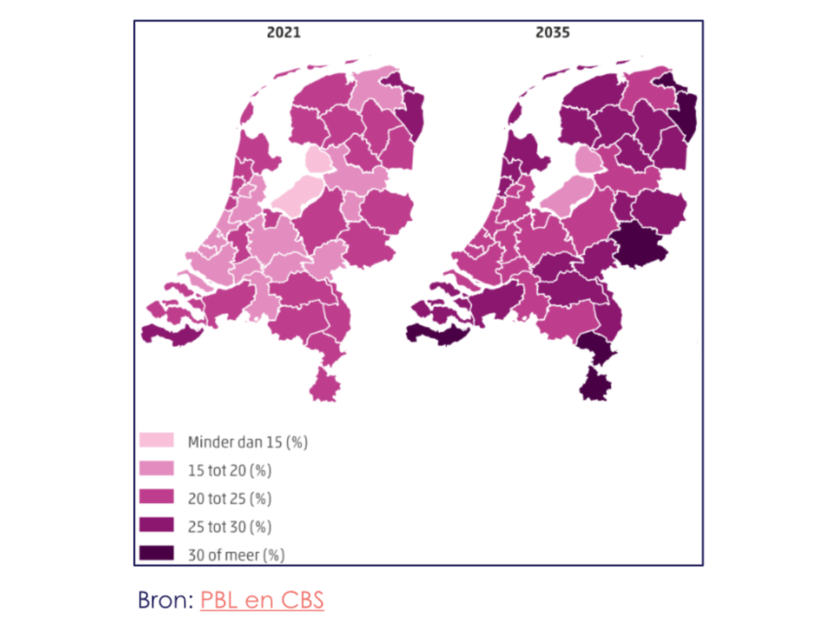 Kaart met vergrijzingscijfers bron: CBS